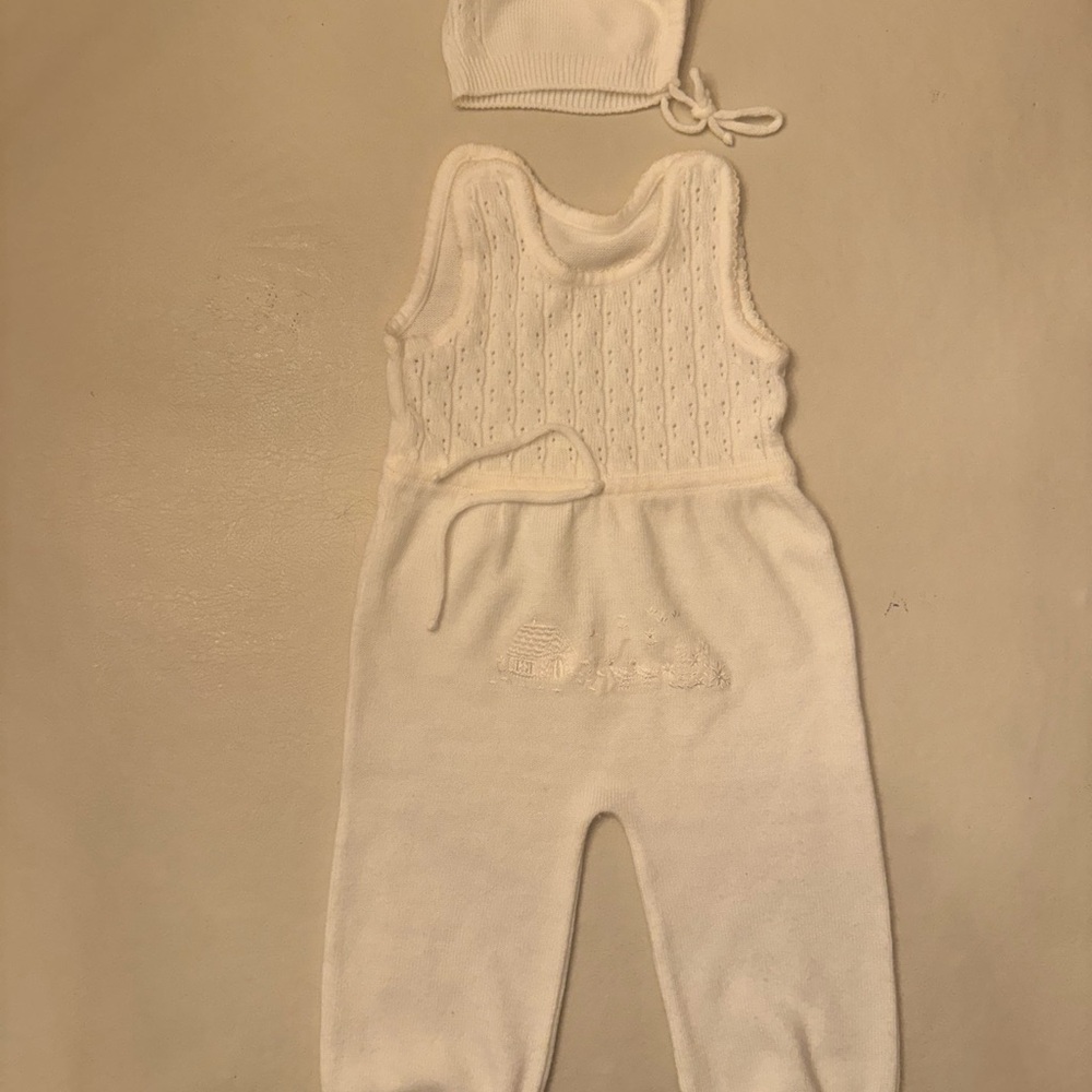 Vintage Cream Knit Baby Romper Set